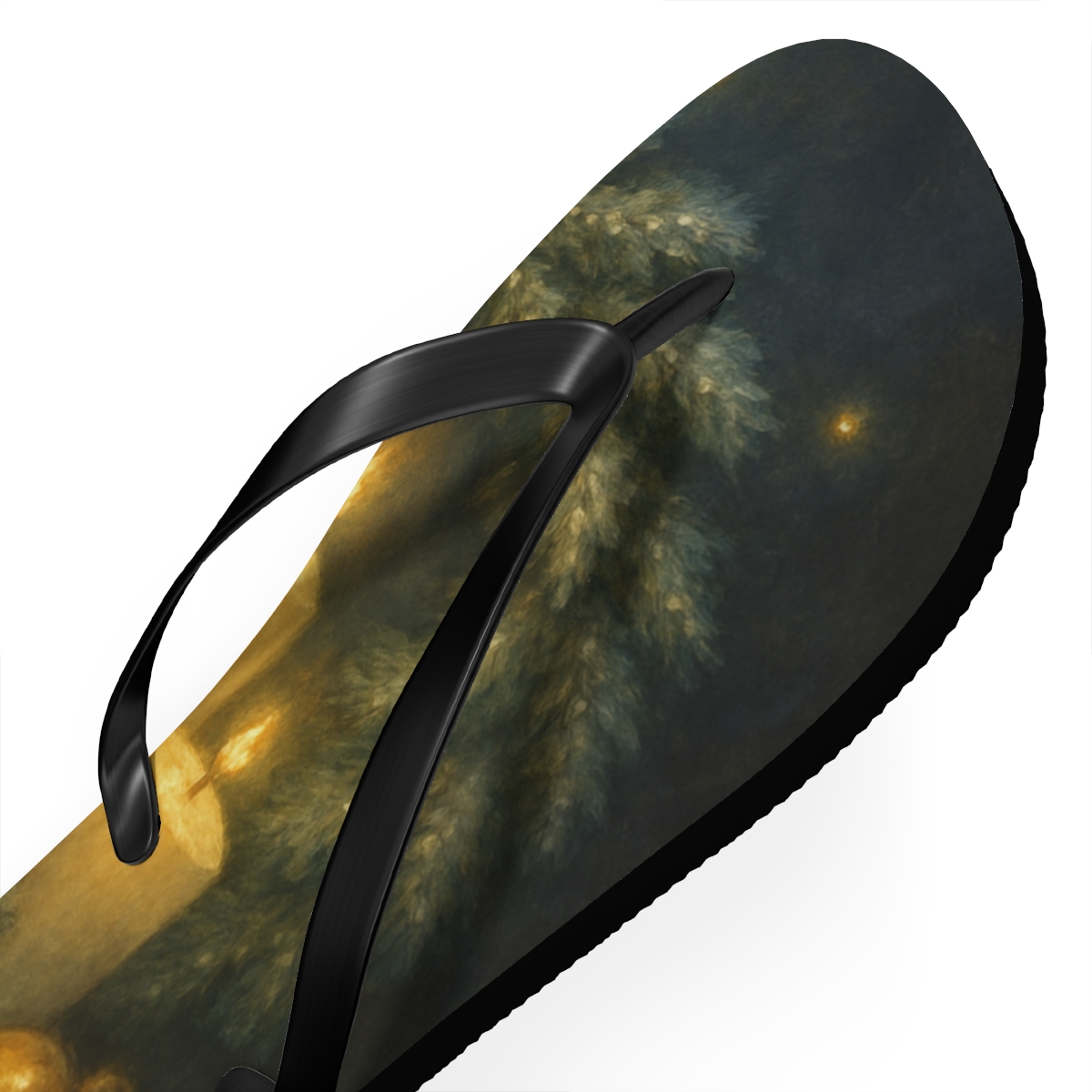 Lantern Lit Winter Hearth unique graphic flip flops
