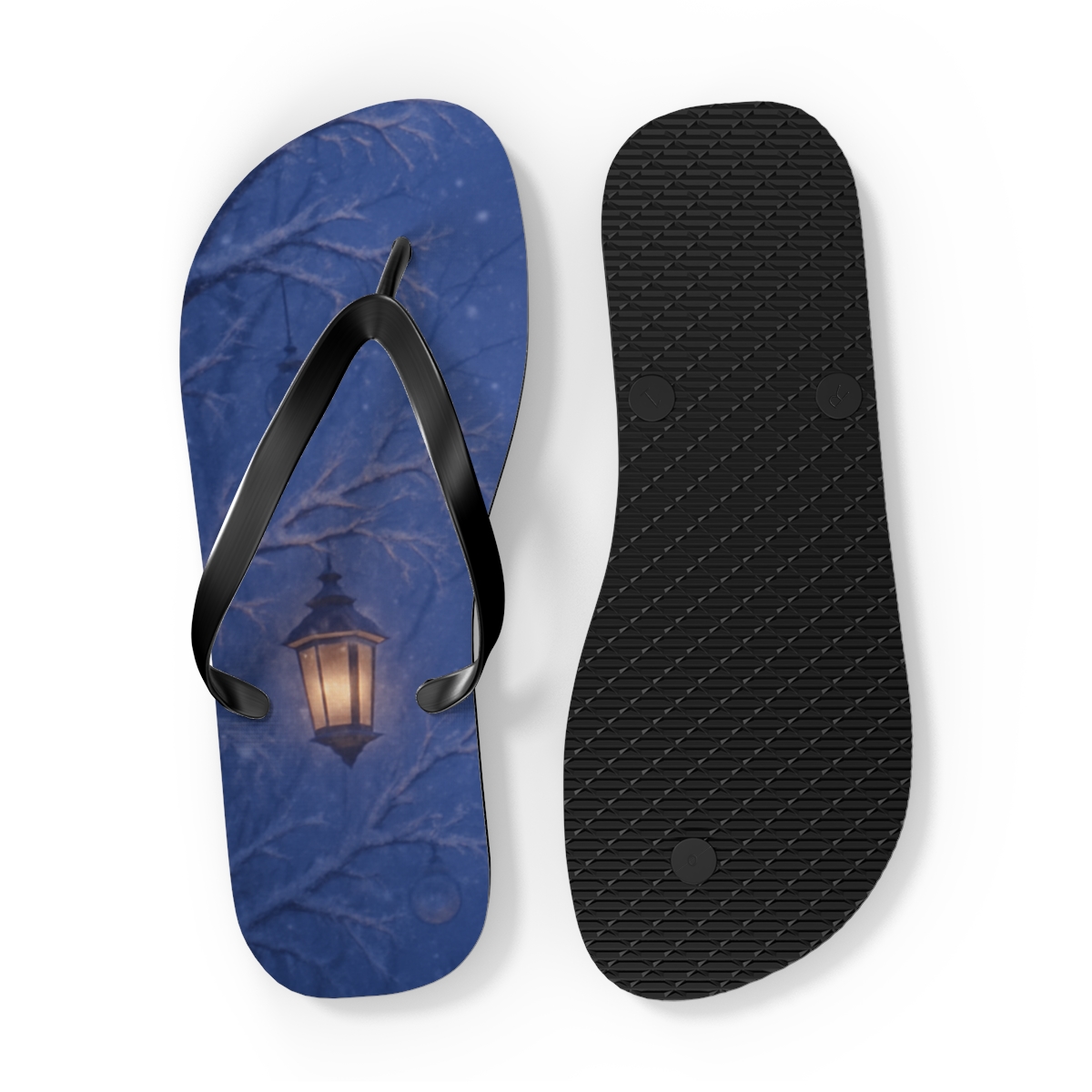 Winter Lantern Snowfall colorful rubber flip flops