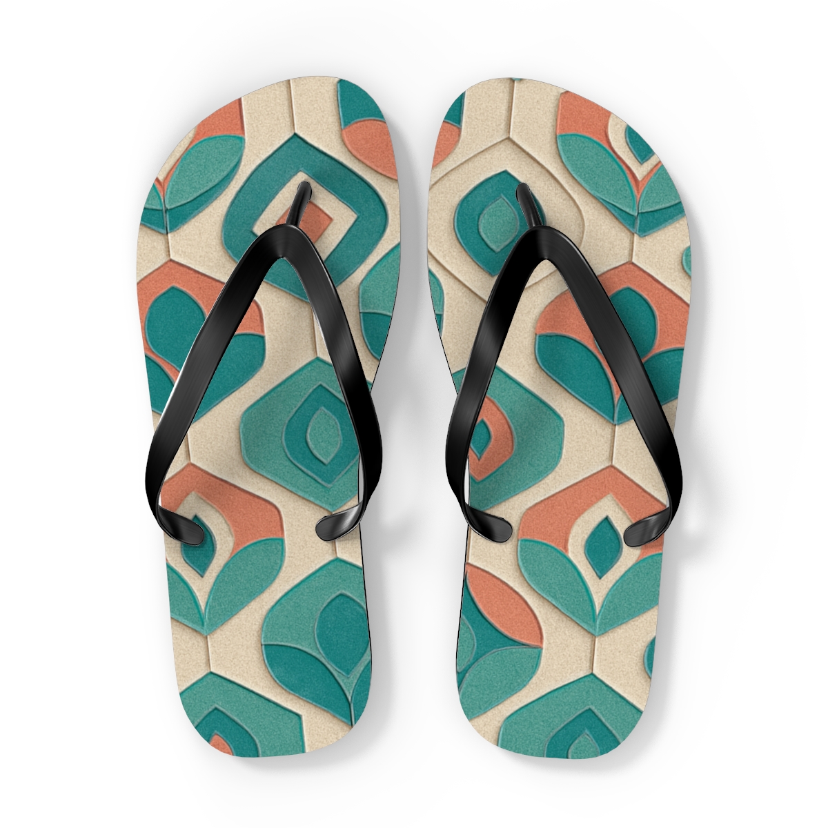 Hex Bloom Pixel Tessellation colorful rubber flip flops