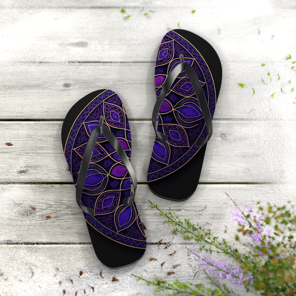 Velvet Prism Lattice Mandala designer logo flip flops