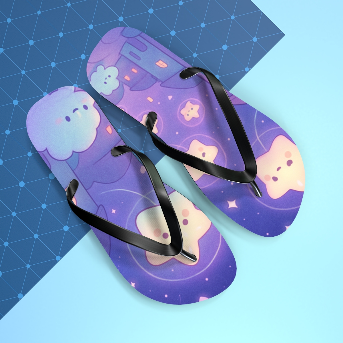 Cosmic Mochi Lantern Parade trendy printed flip flops