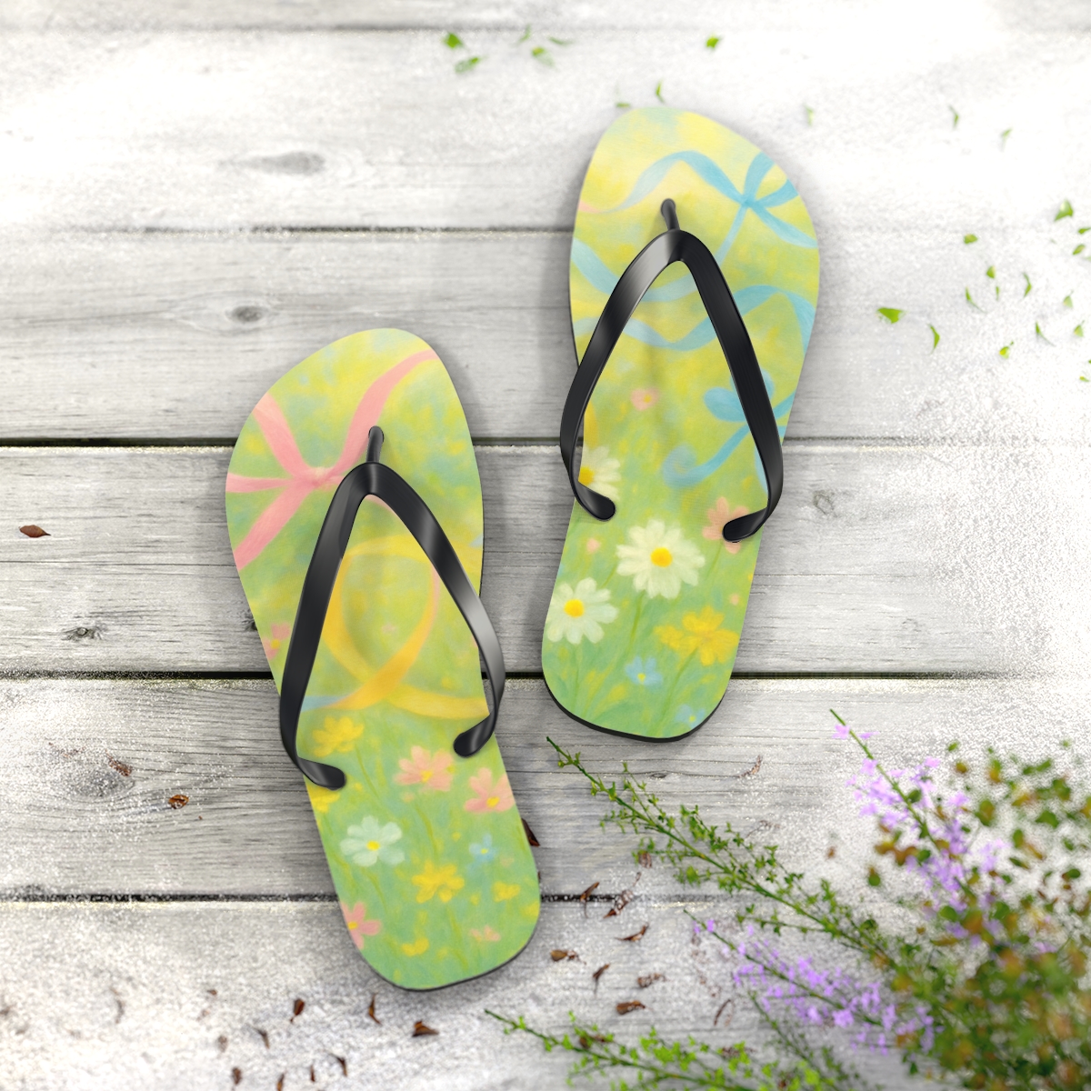 Spring Ribbon Meadow stylish summer flip flops