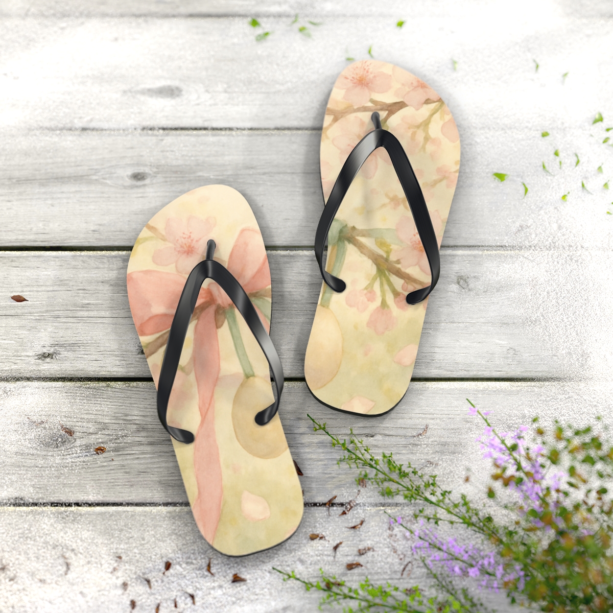 Blossom Ribbon Morning unique graphic flip flops