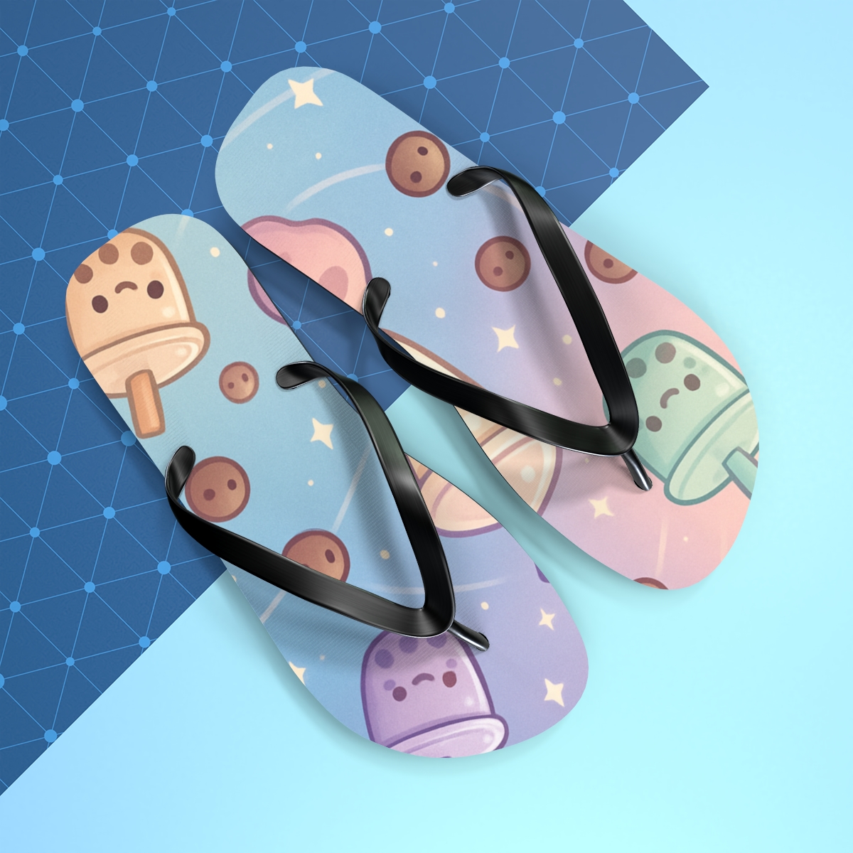 Bubble Tea Asteroid Garden designer logo flip flops