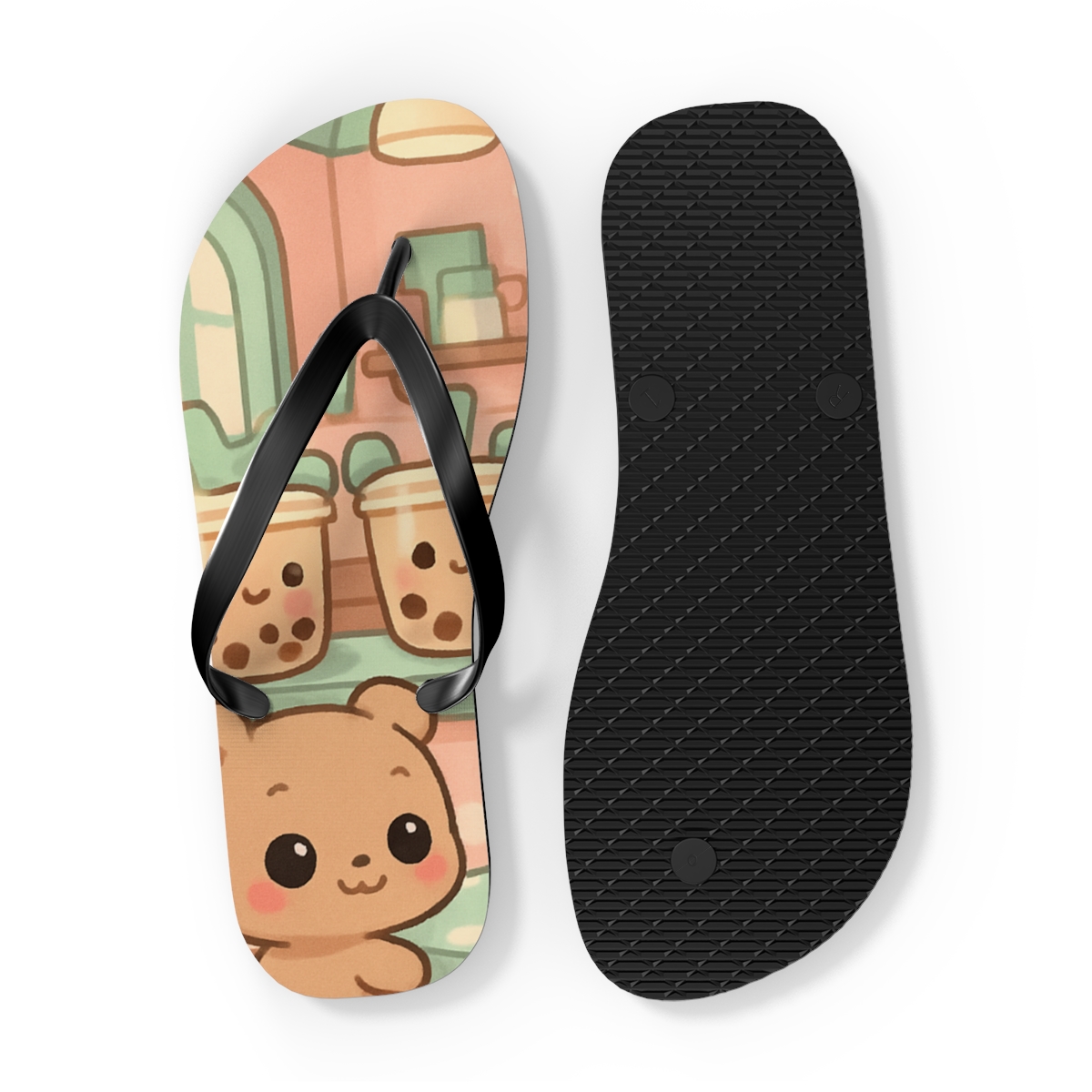 Bubble Tea Bear Cafe soft sole flip flops