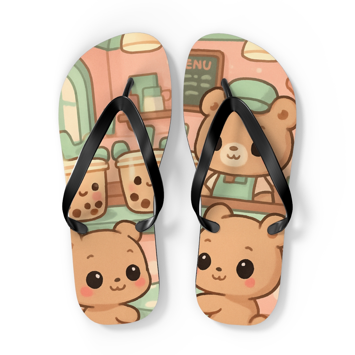 Bubble Tea Bear Cafe soft sole flip flops