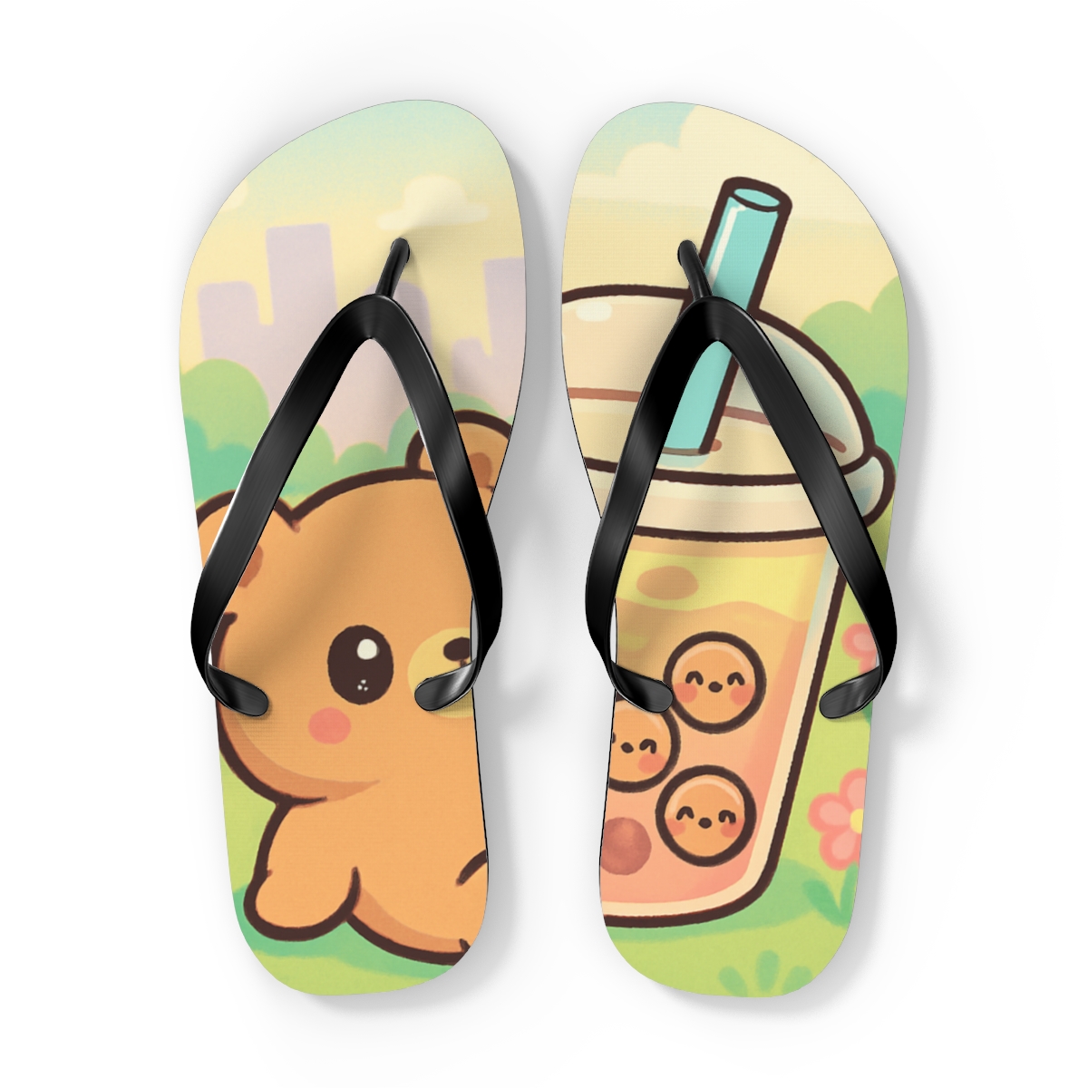 Bubble Tea Bear Picnic custom flip flops