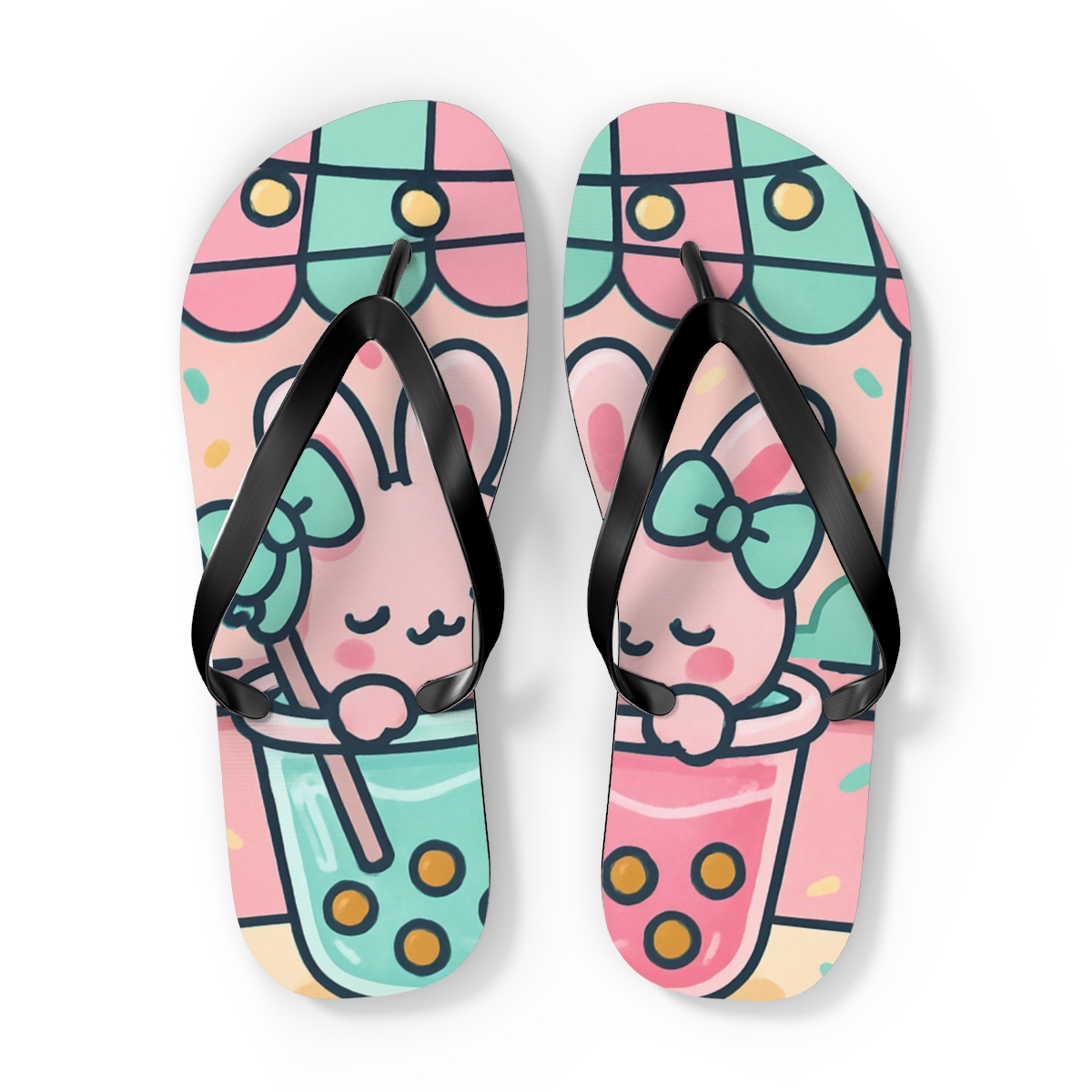 Bubble Tea Bunny Bash stylish summer flip flops