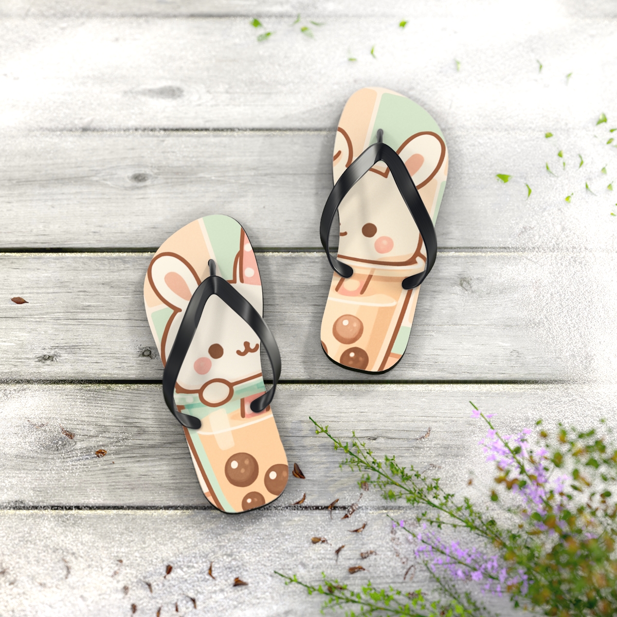 Pastel Boba Bunny Walks Flip Flops