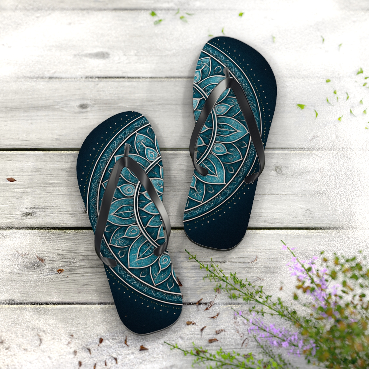 Prismatic Orbit Filigree unique graphic flip flops