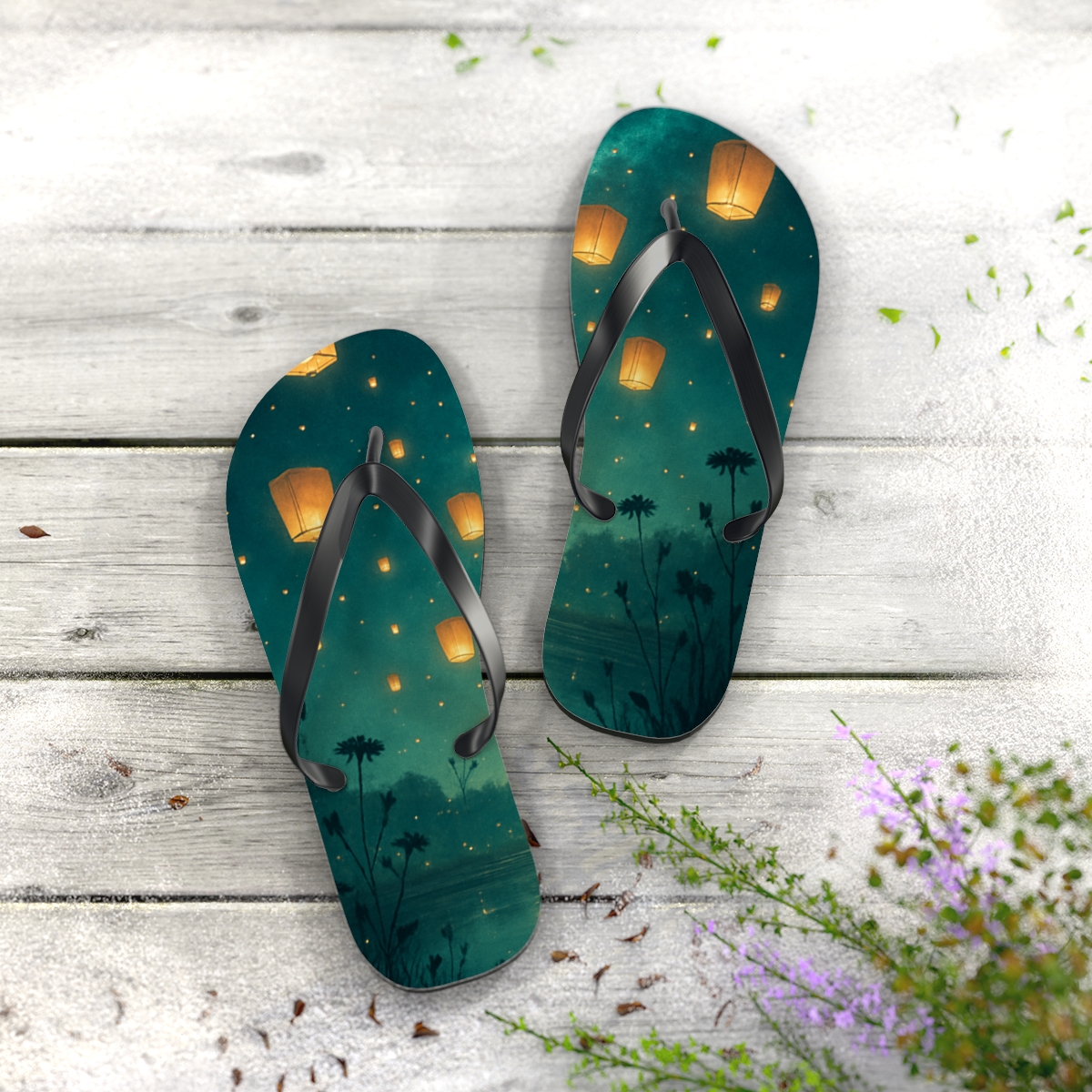 Midsummer Lantern Nebula stylish summer flip flops