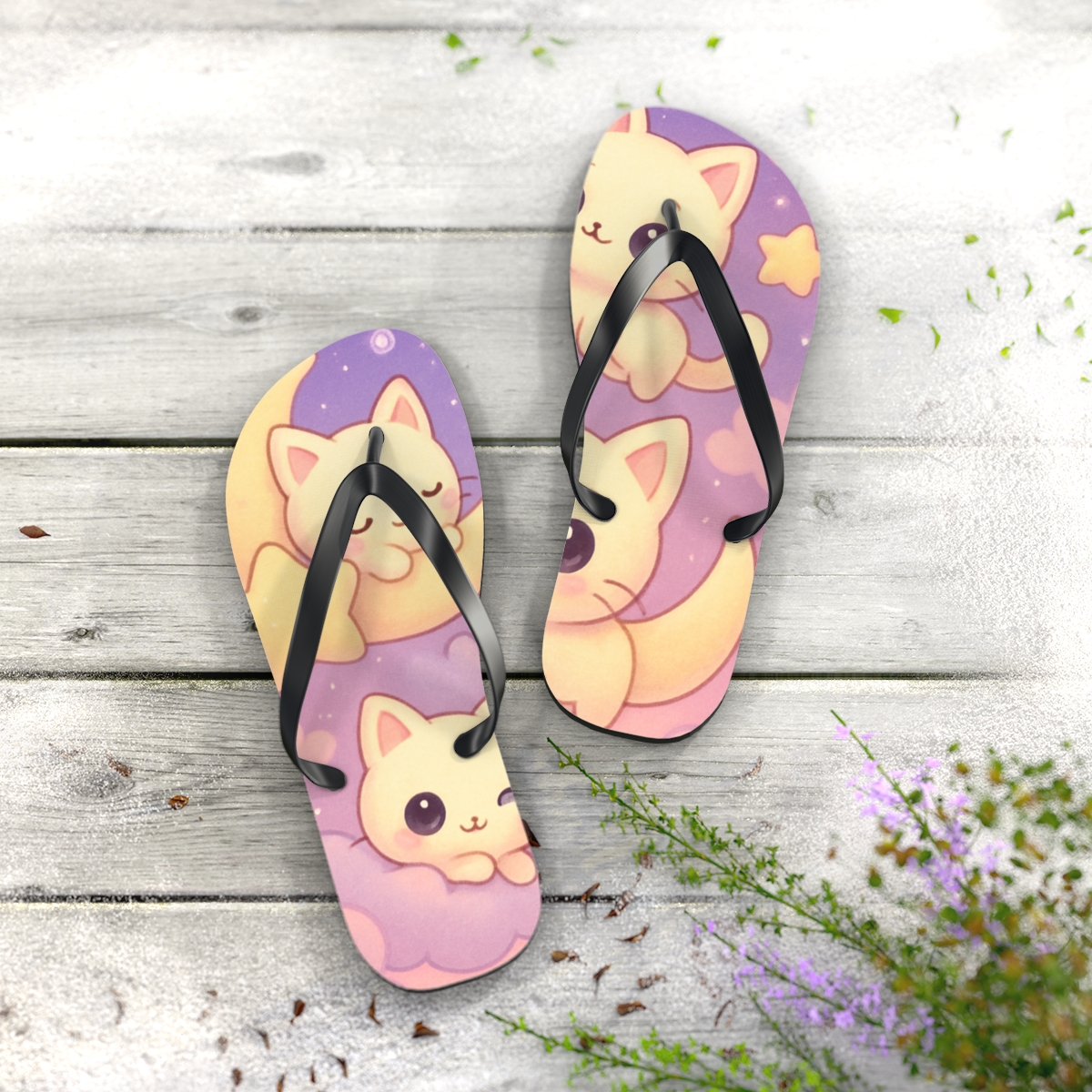 Cotton Candy Moon Kittens soft sole flip flops