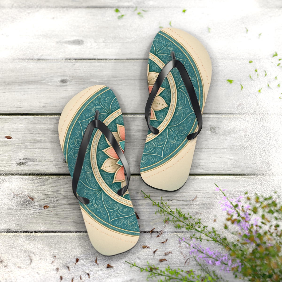 Radial Petal Engine trendy printed flip flops