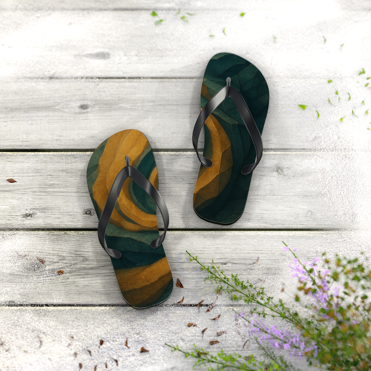 Golden Vein Harmony Flip Flops