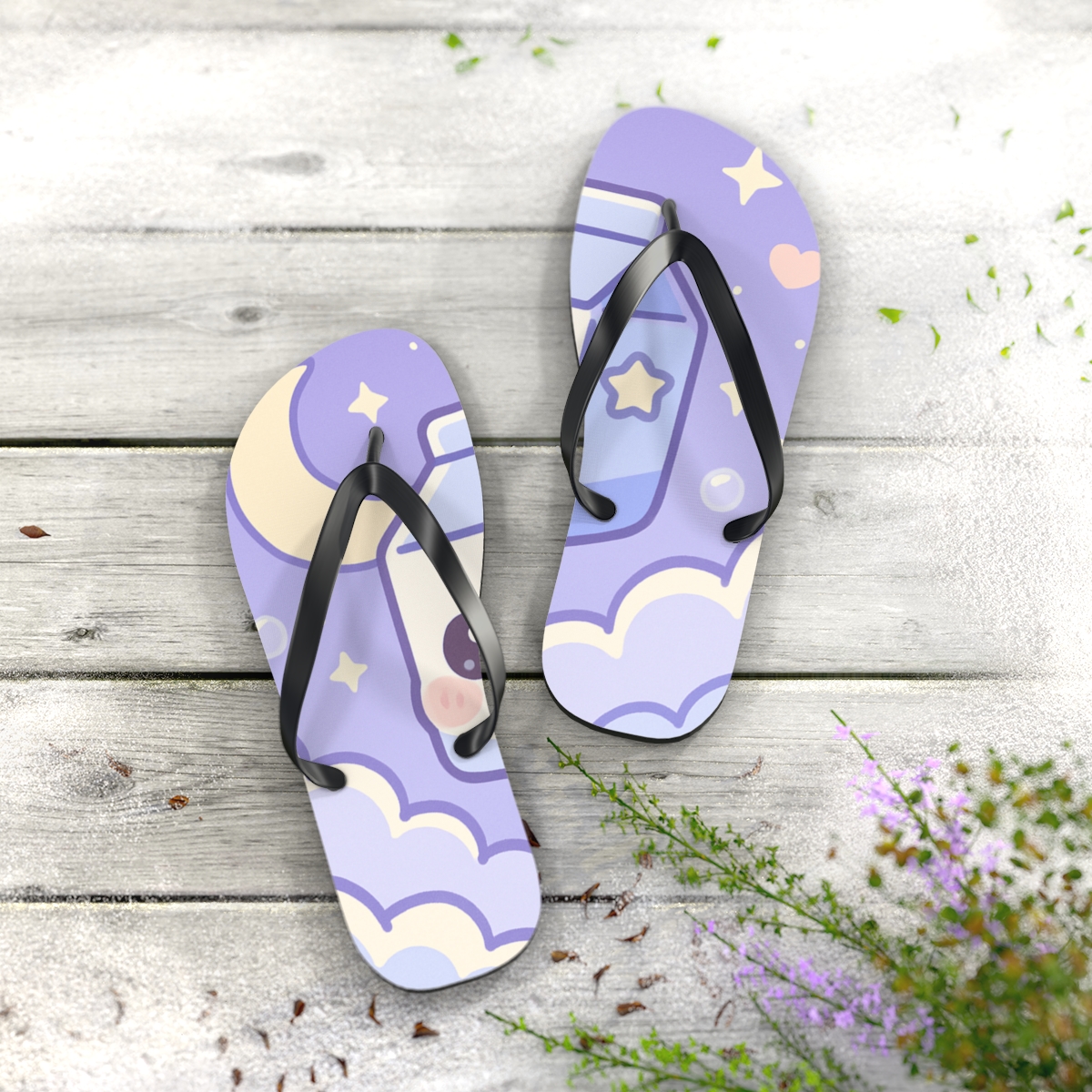 Sleepy Moon Milk Carton colorful rubber flip flops
