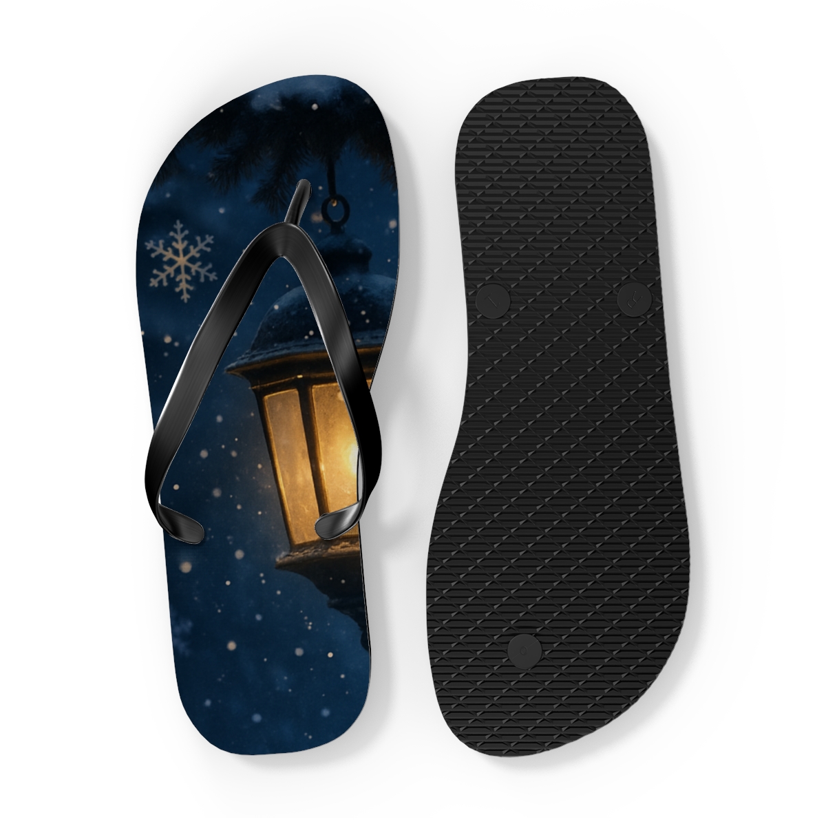 Winter Lantern Snowfall Dream colorful rubber flip flops