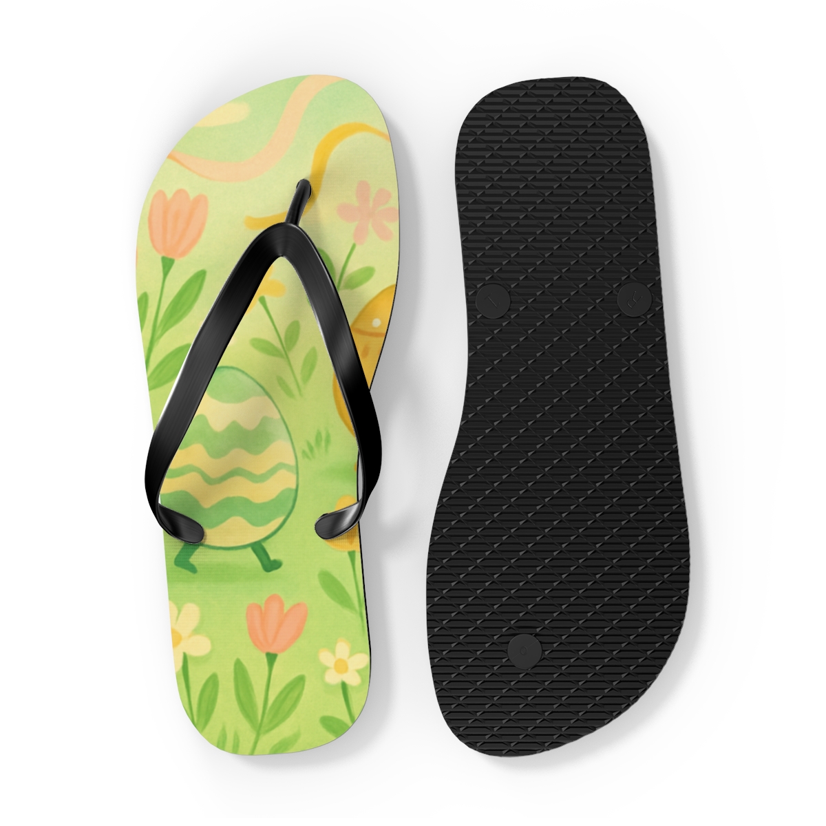 Spring Egg Meadow Parade designer logo flip flops