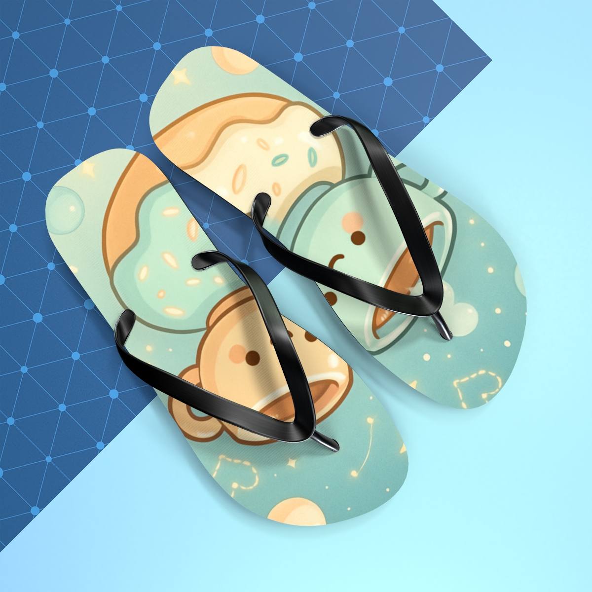 Bubble Planet Tea Party stylish summer flip flops