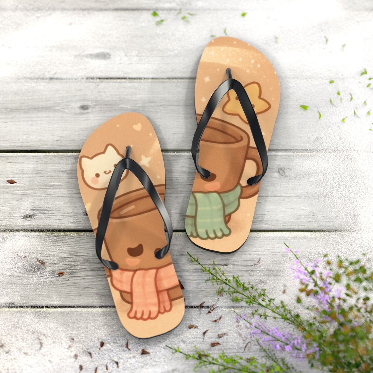 Sleepy Comet Cocoa Friends trendy printed flip flops
