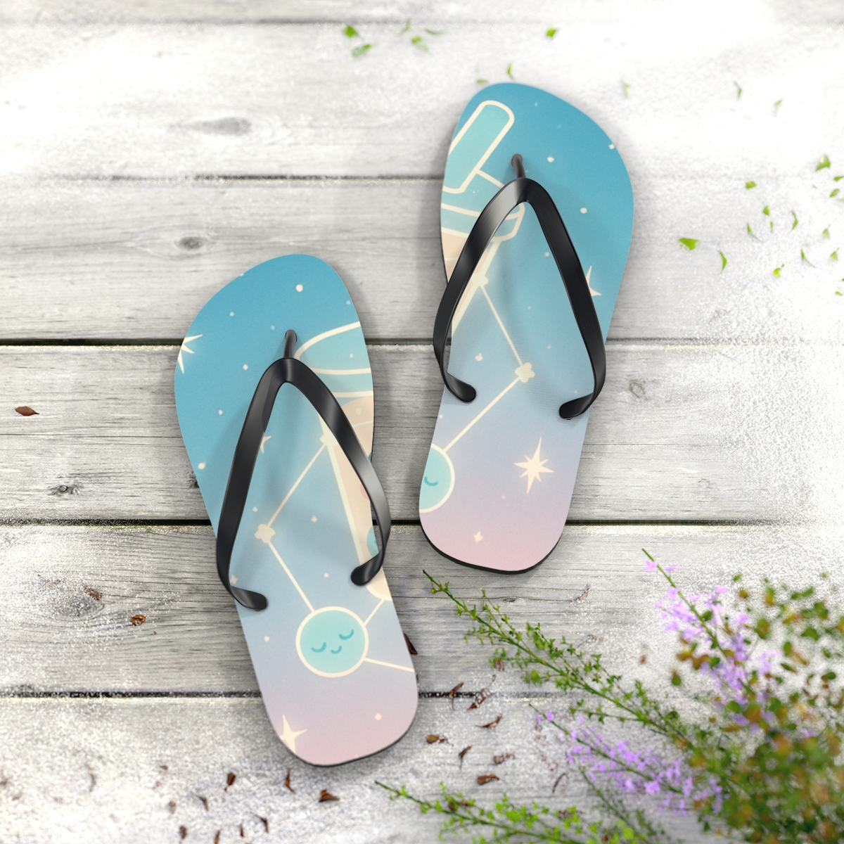 Cosmic Bubble Tea Constellation comfortable casual flip flops
