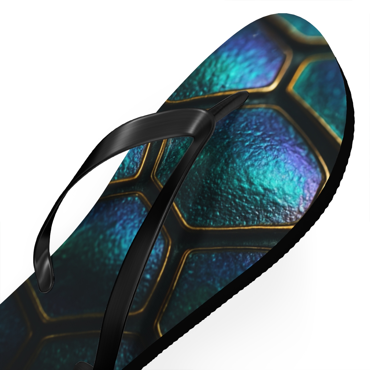 Prismatic Beetle Carapace Drift unique graphic flip flops