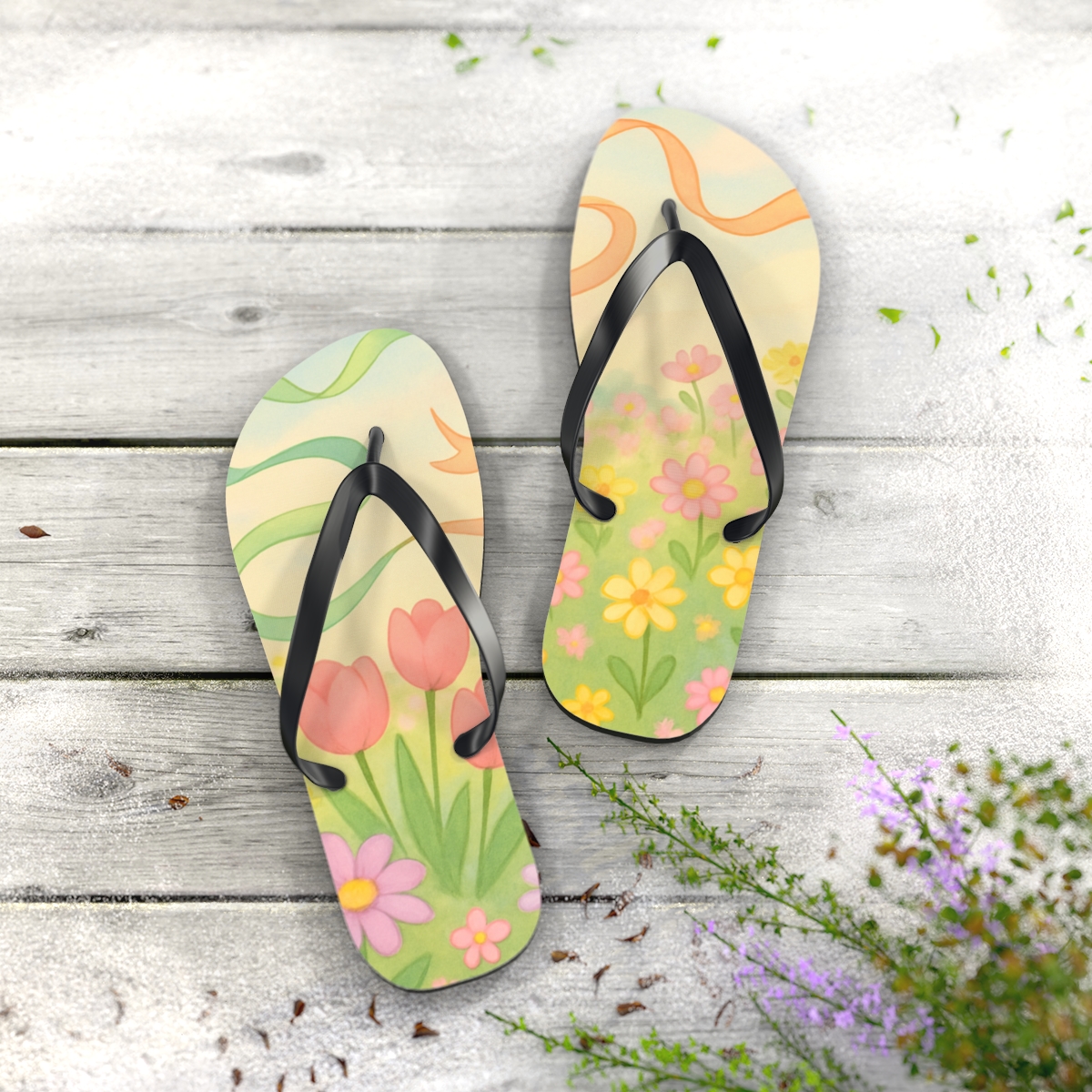 Spring Ribbon Meadow Celebration stylish summer flip flops