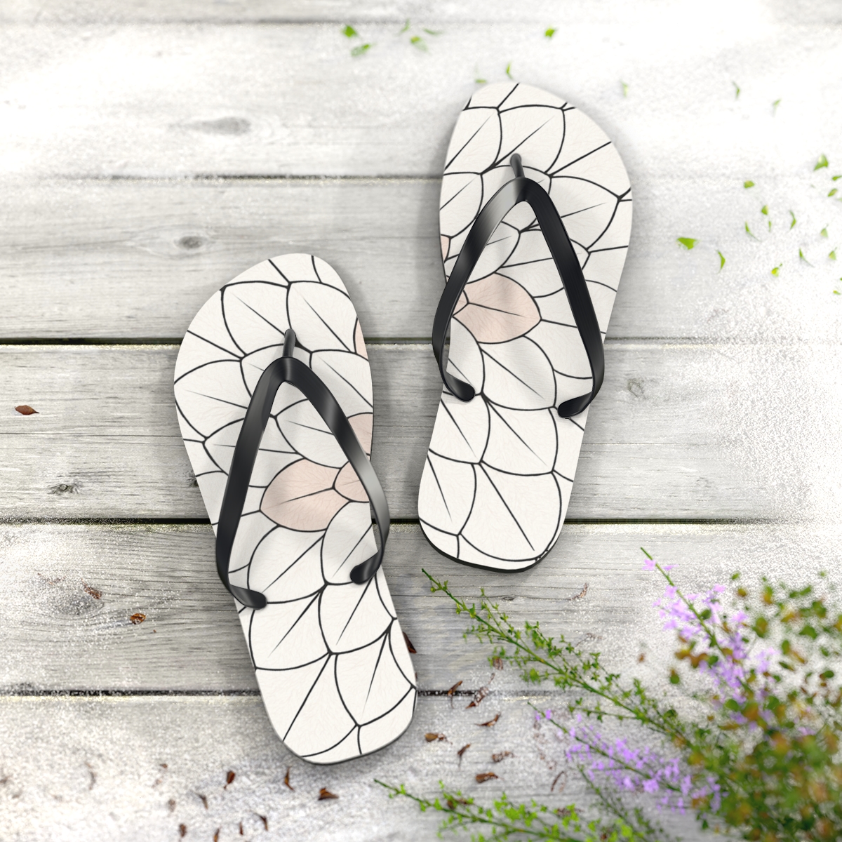 Camellia Kernel Rosette unique graphic flip flops