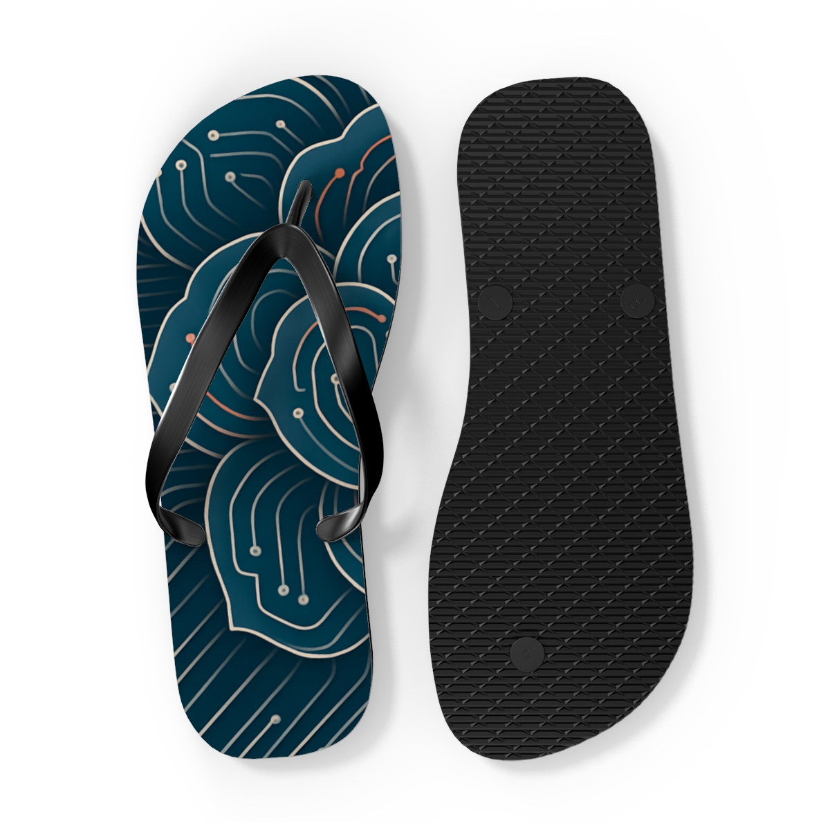 Camellia Petal Circuit unique graphic flip flops