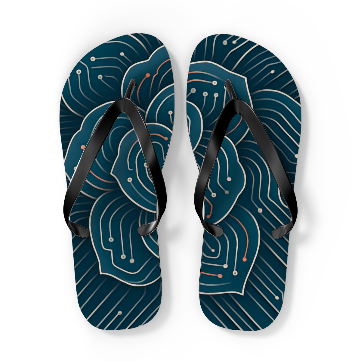 Camellia Petal Circuit unique graphic flip flops