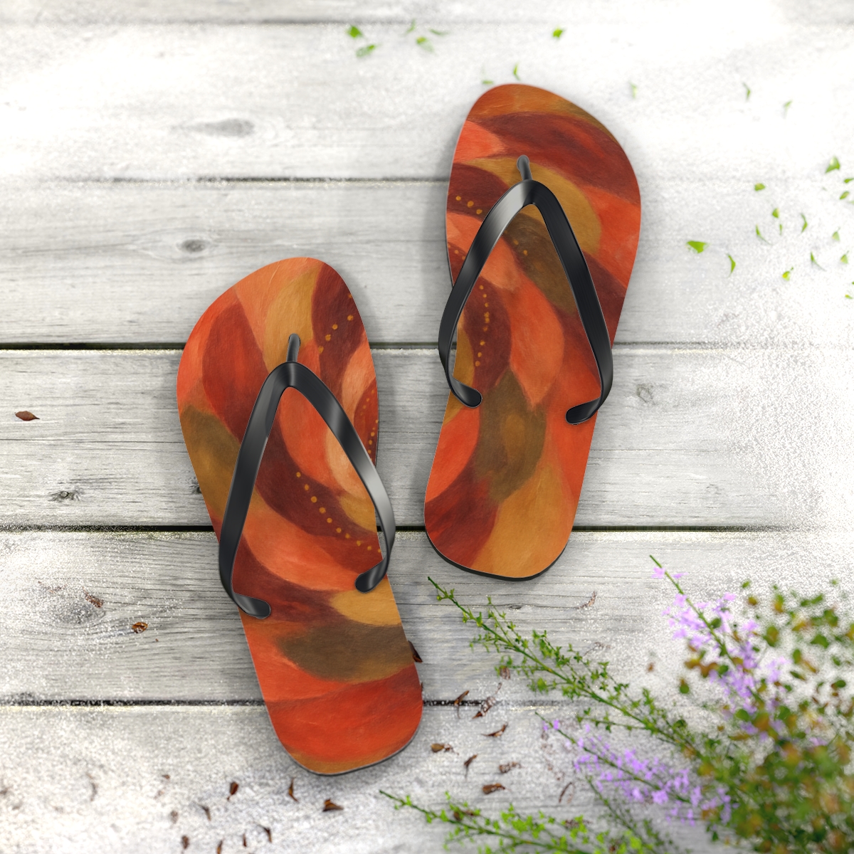 Camellia Pulse Spiral unique graphic flip flops