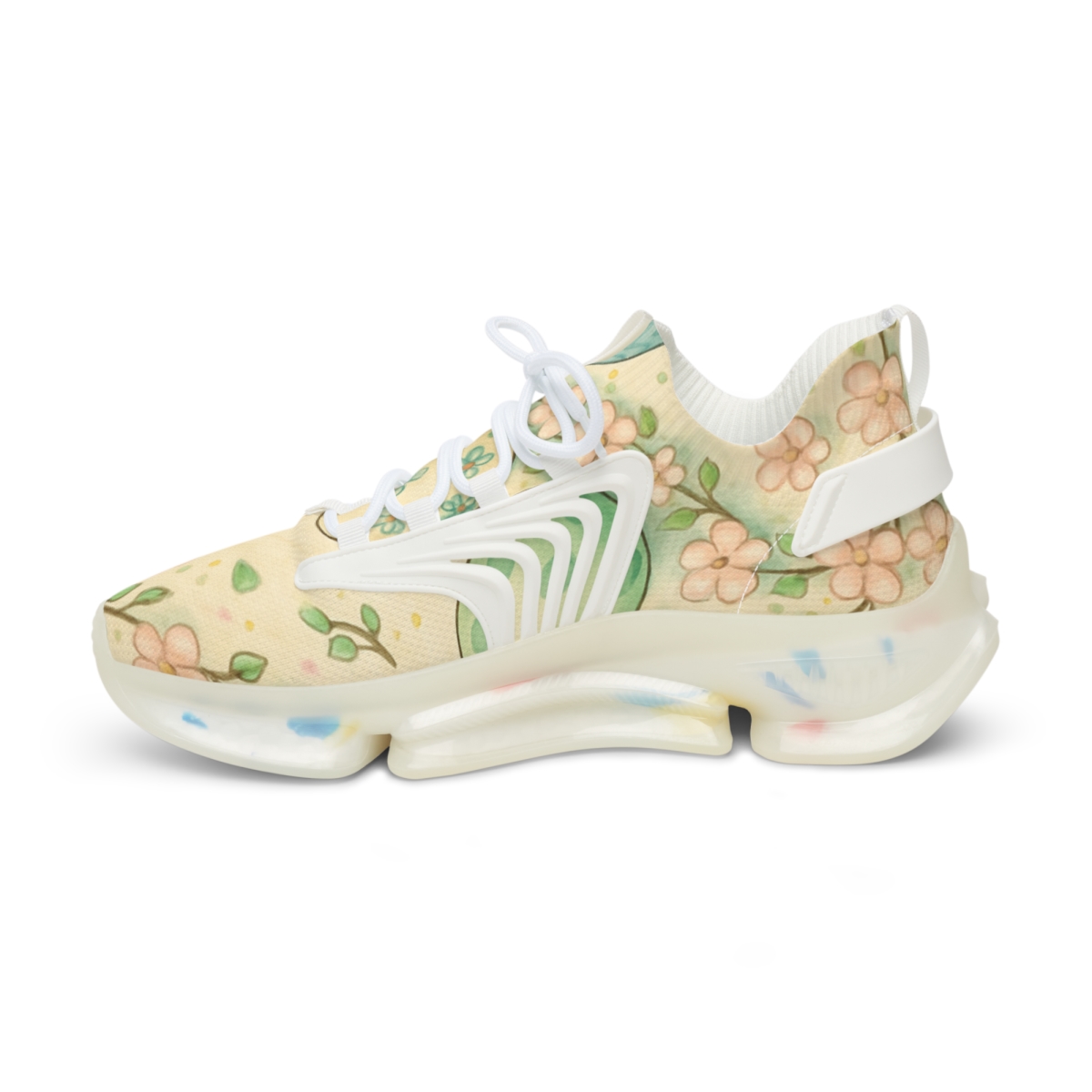 Spring Eggshell Blossom Parade unique printed sneakers