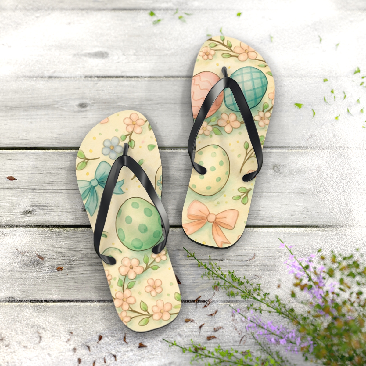Spring Eggshell Blossom Parade comfortable casual flip flops