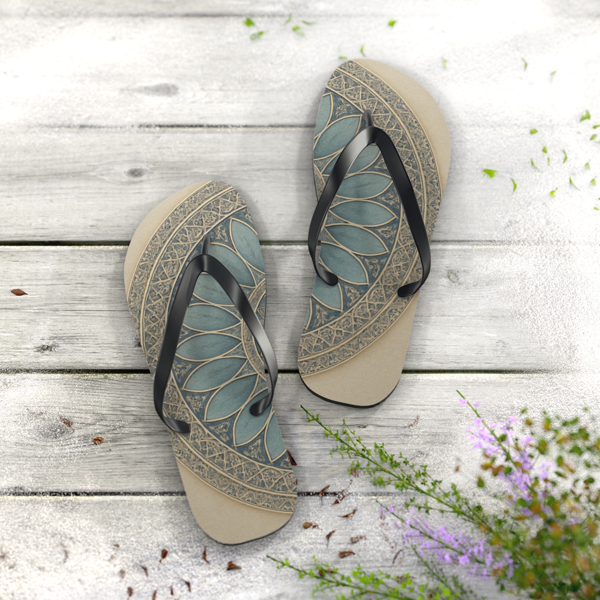 Polygonal Petal Resonance colorful rubber flip flops