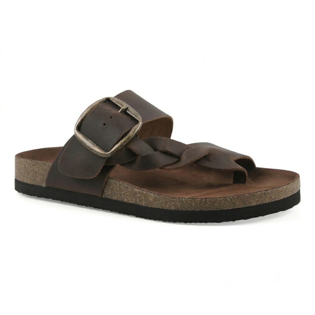 Braided Strap Casual Footbed Leather Sandals for Women