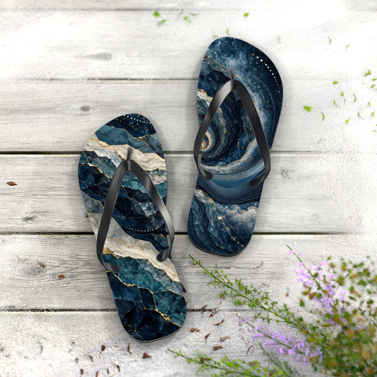Celestial Shale Vortex Panel trendy printed flip flops [AI-99061363-bbfa894912e0]