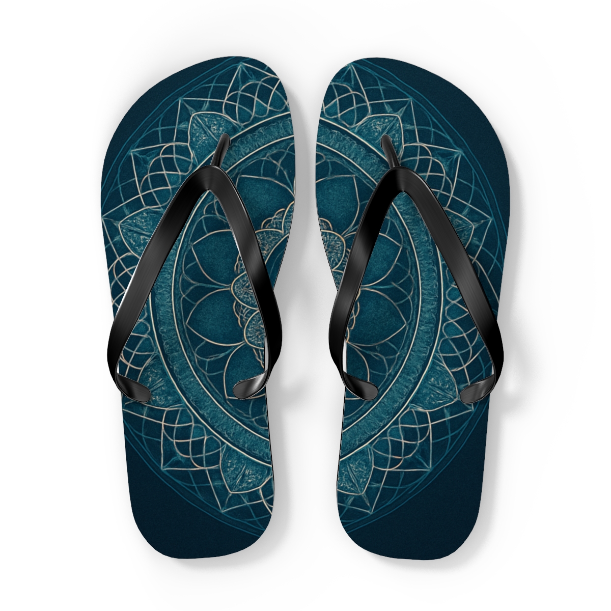 Chromatic Orbit Filigree Mandala personalized beach flip flops