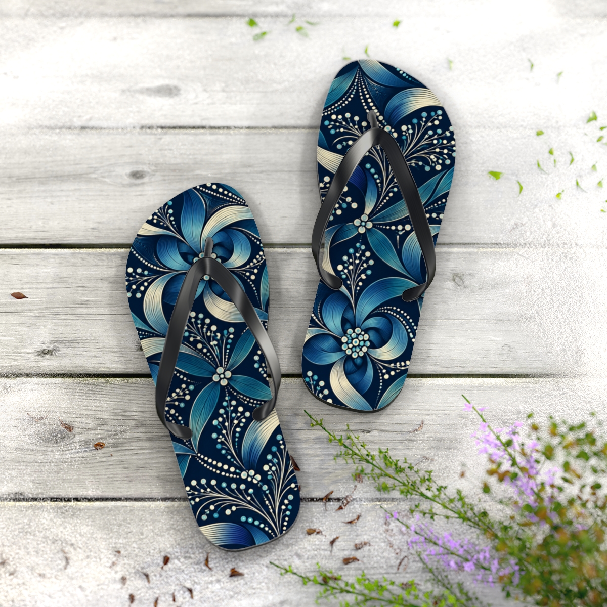 Clematis Ribbon Dot Lattice custom flip flops [AI-577ca403-fa7f07175f78]