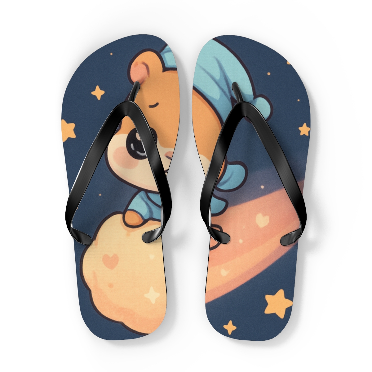 Comet Pajama Hamster designer logo flip flops