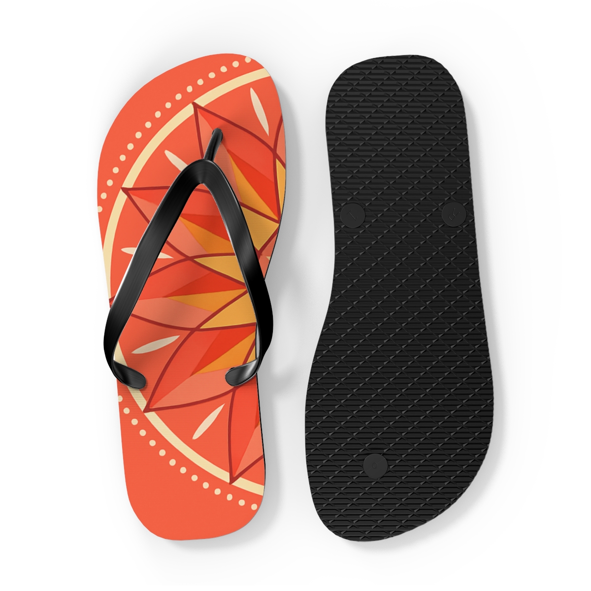 Coral Prism Sunwheel Medallion unique graphic flip flops