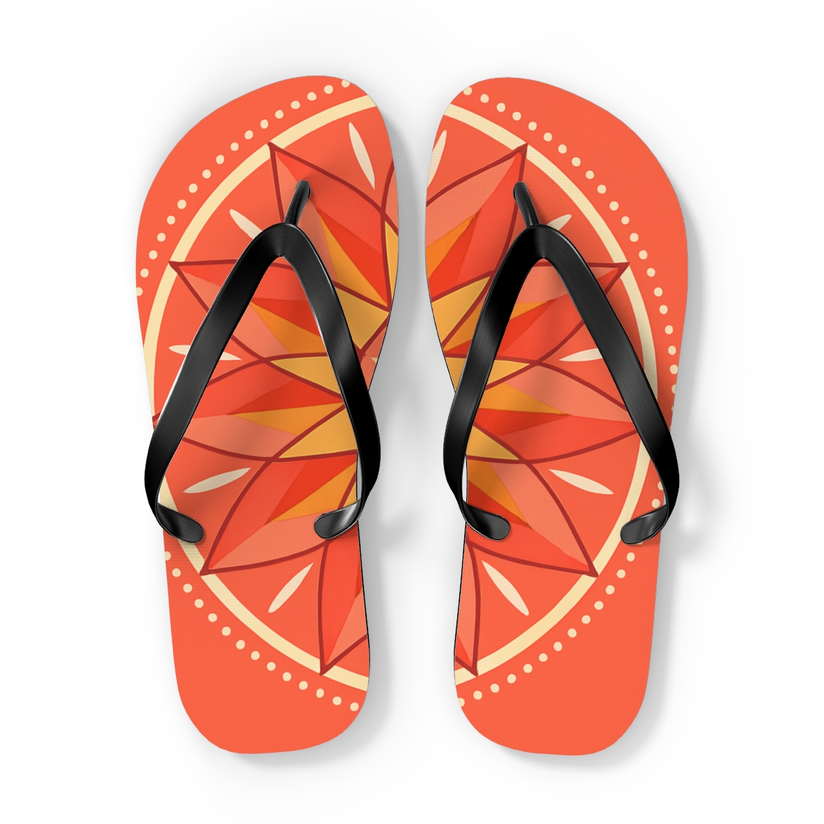 Coral Prism Sunwheel Medallion unique graphic flip flops