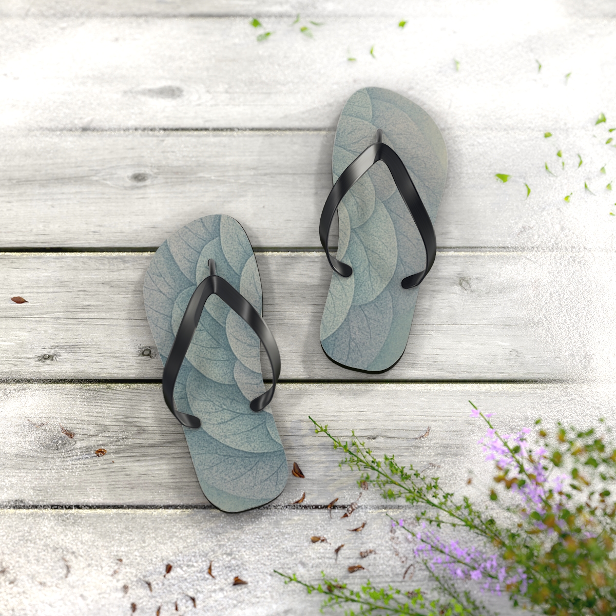 Teal Blossom Swirl Flip Flops
