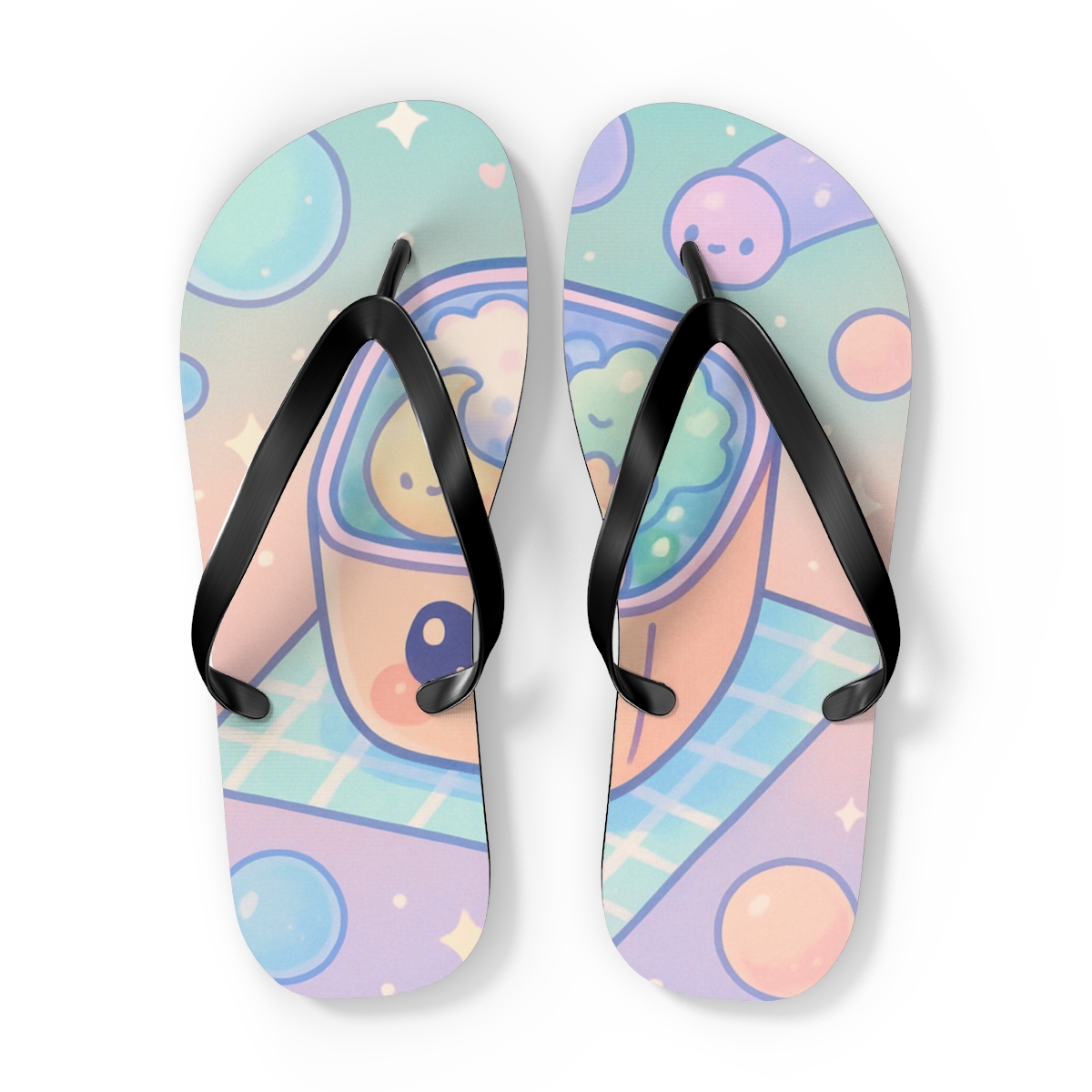 Cosmic Bento Buddies unique graphic flip flops