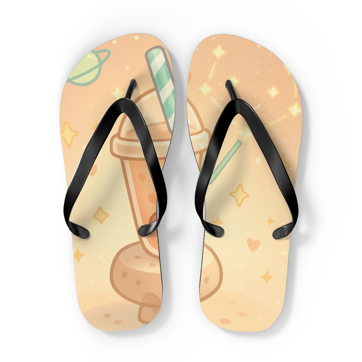 Cosmic Bubble Tea Constellation Cafe comfortable casual flip flops