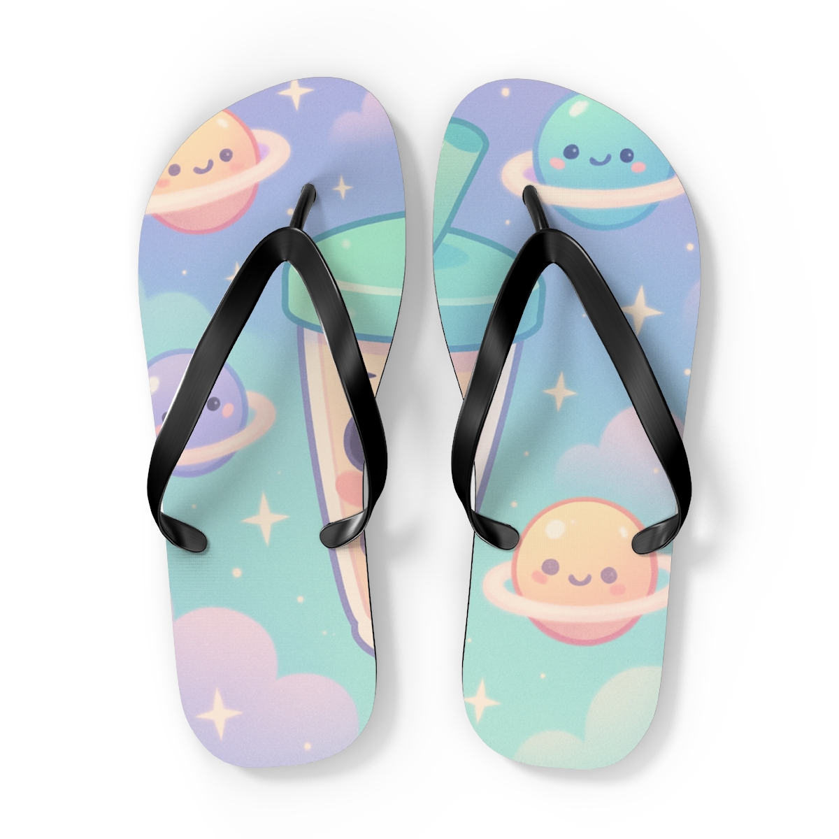 Cosmic Bubble Tea Constellation personalized beach flip flops