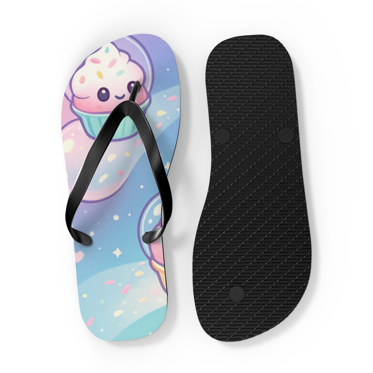 Cosmic Cupcake Comet Parade colorful rubber flip flops