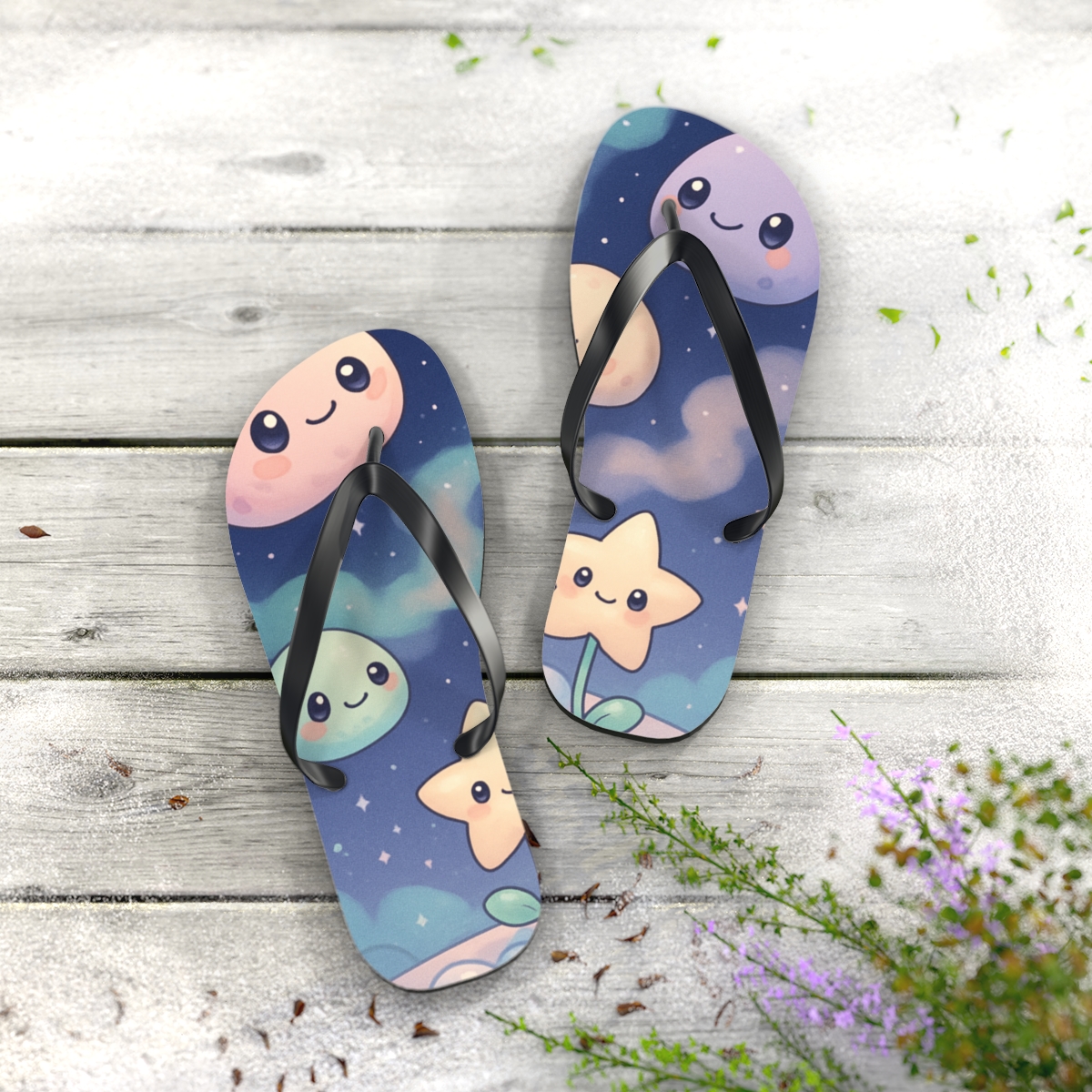 Cosmic Jellybean Asteroid Garden soft sole flip flops