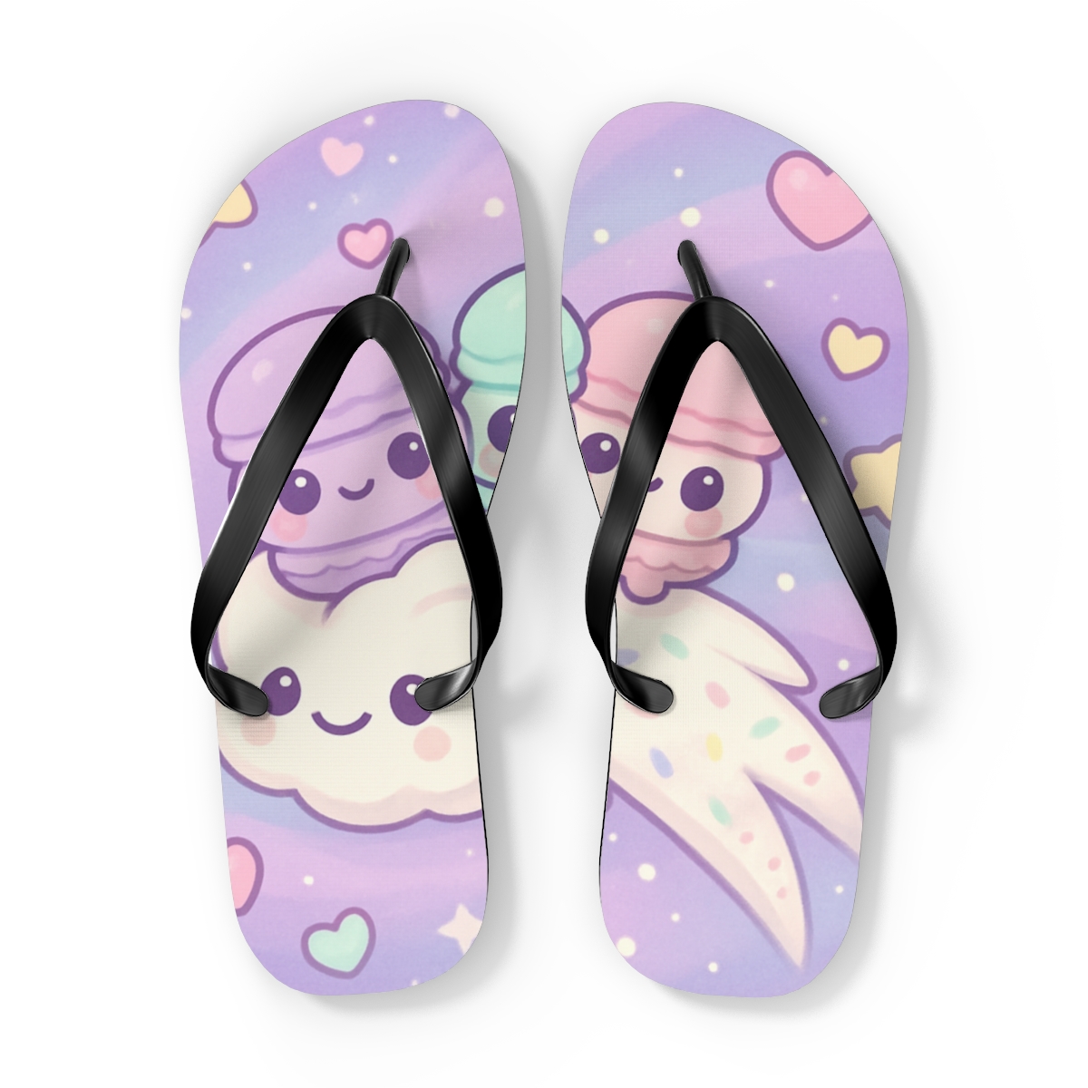 Cosmic Macaron Comet Parade designer logo flip flops