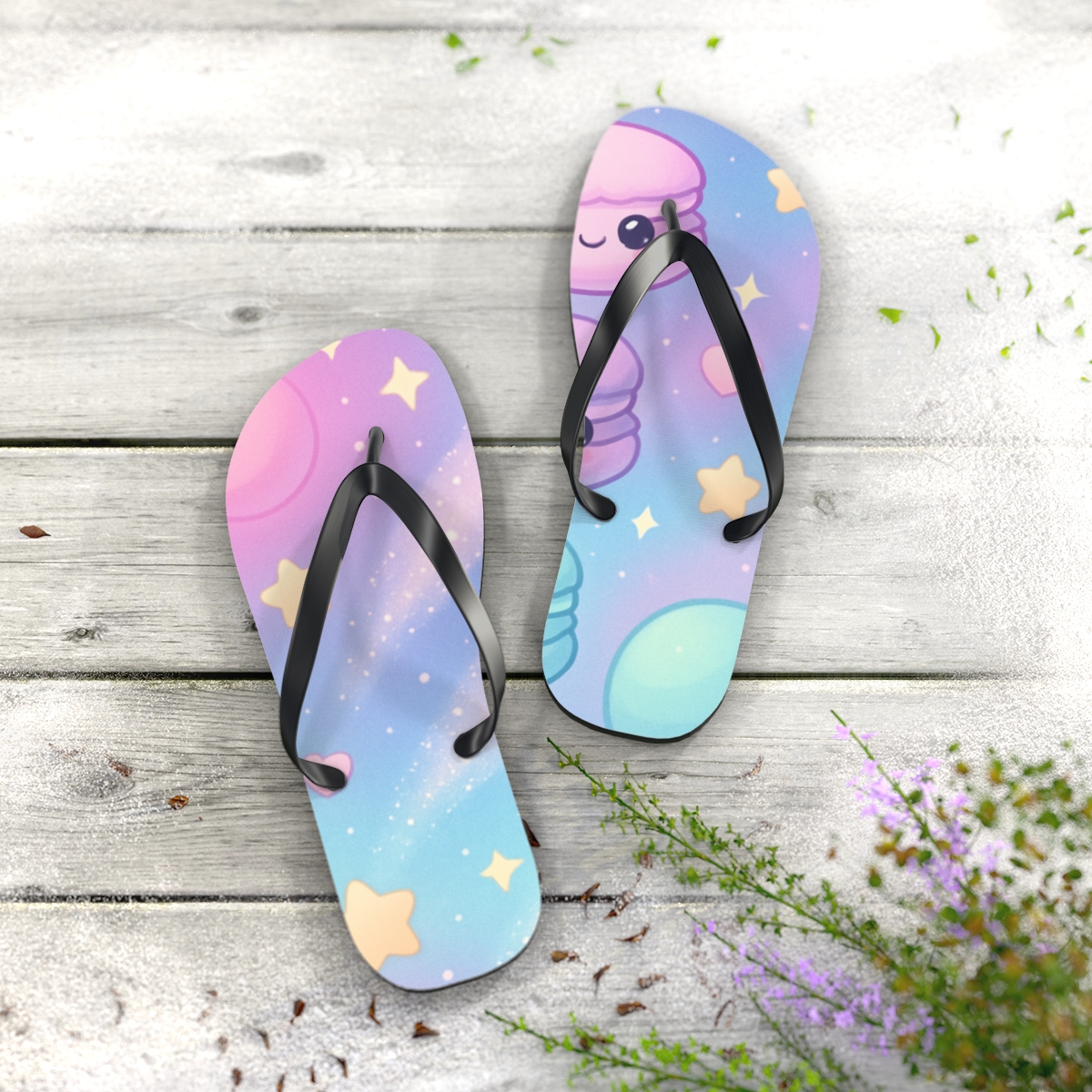 Cosmic Macaron Meteor Shower soft sole flip flops