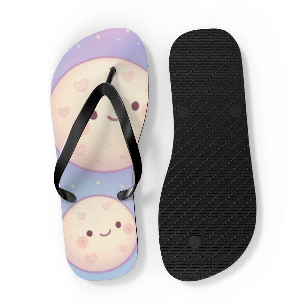 Cosmic Marshmallow Moonlets unique graphic flip flops