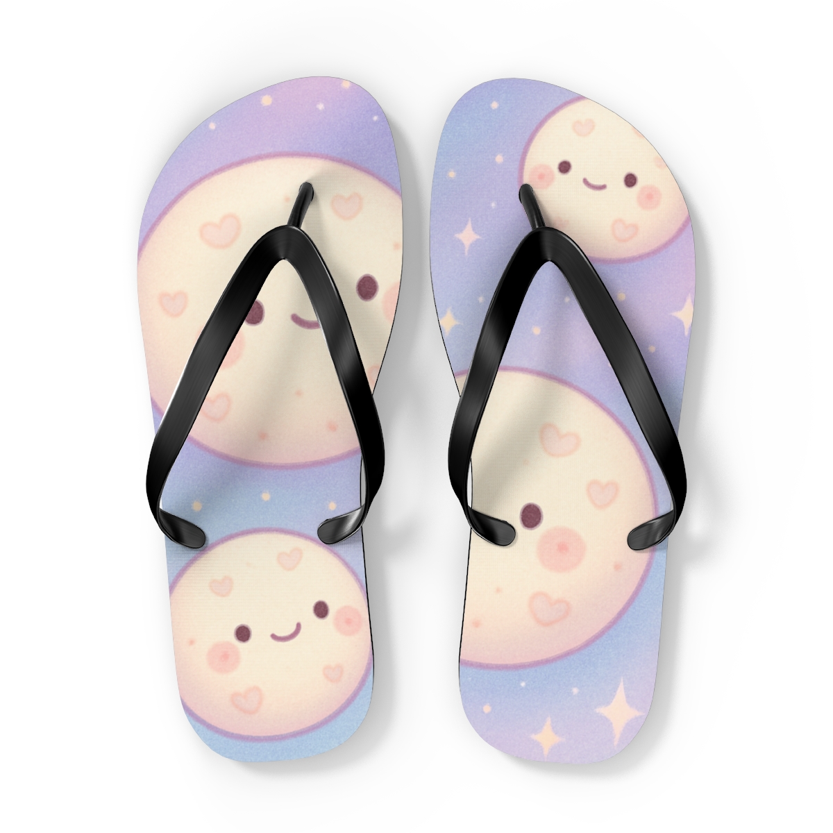 Cosmic Marshmallow Moonlets unique graphic flip flops